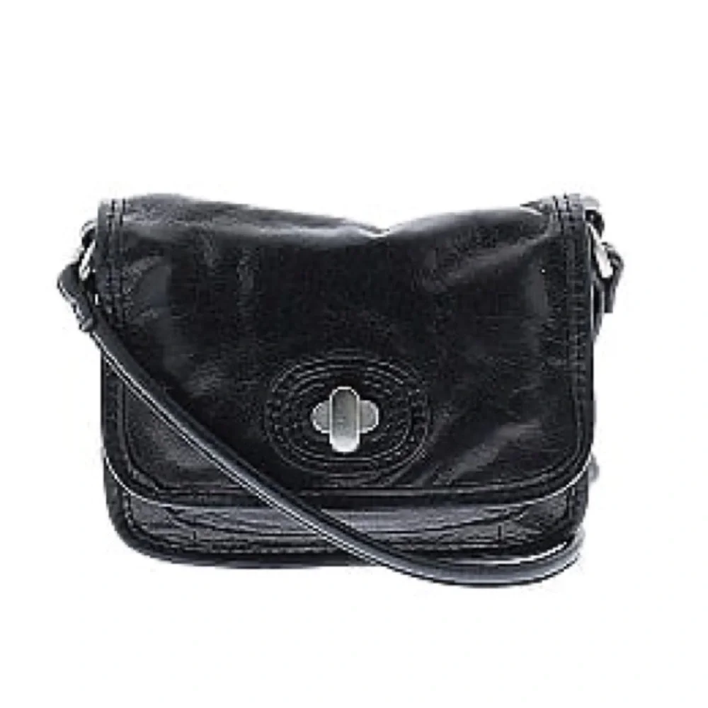 Vintage Fossil Black Leather Crossbody Purse Bag Small Strap Compartments